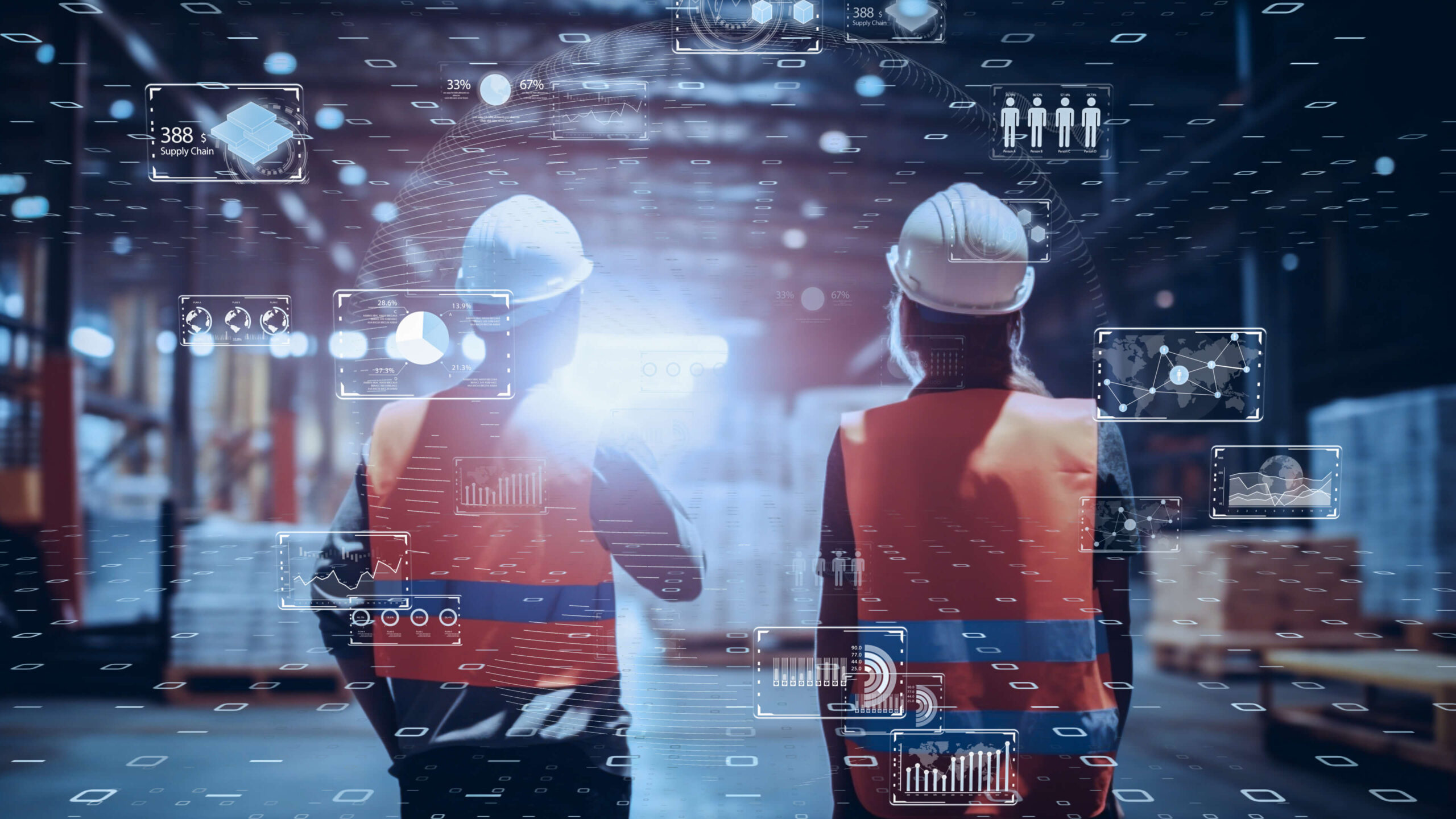 Manufacturing employees use digital automation to perform advanced tasks as an example for the future of work and ai automation.